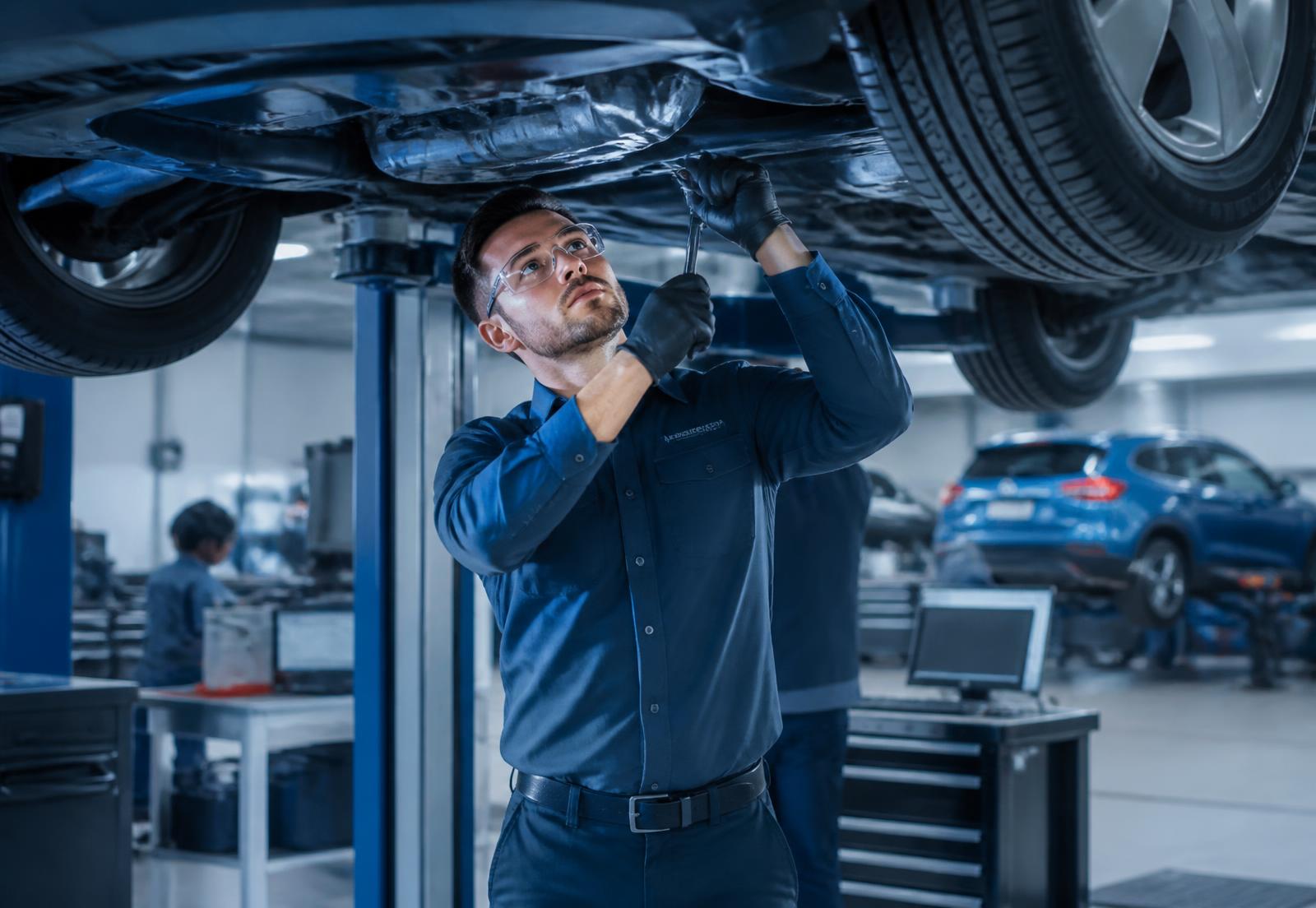 KFZ-Techniker bei der Arbeit in der Meisterwerkstatt